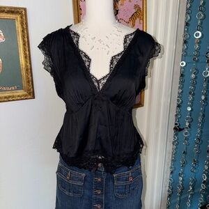 Black Lace Trim Anthropology Blouse